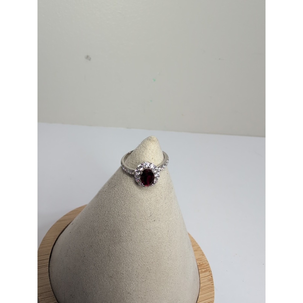 Oval Cut Red Garnet Ring With Diamond Accents, 925 Sterling Silver Ring Size 5.5